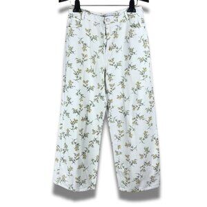 ENGLISH FACTORY Floral Wide Leg White CROP JEANS Size MEDIUM